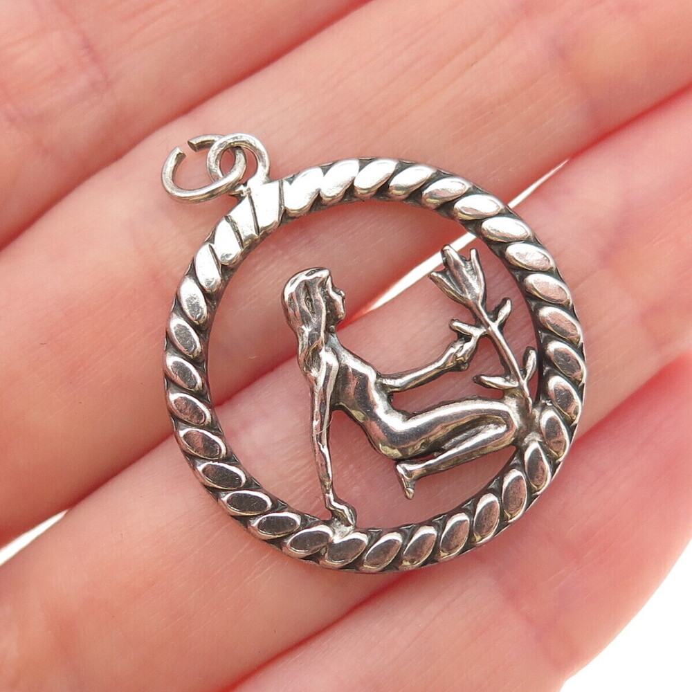 925 Sterling Silver Vintage Virgo Zodiac Sign Oxidized Pendant